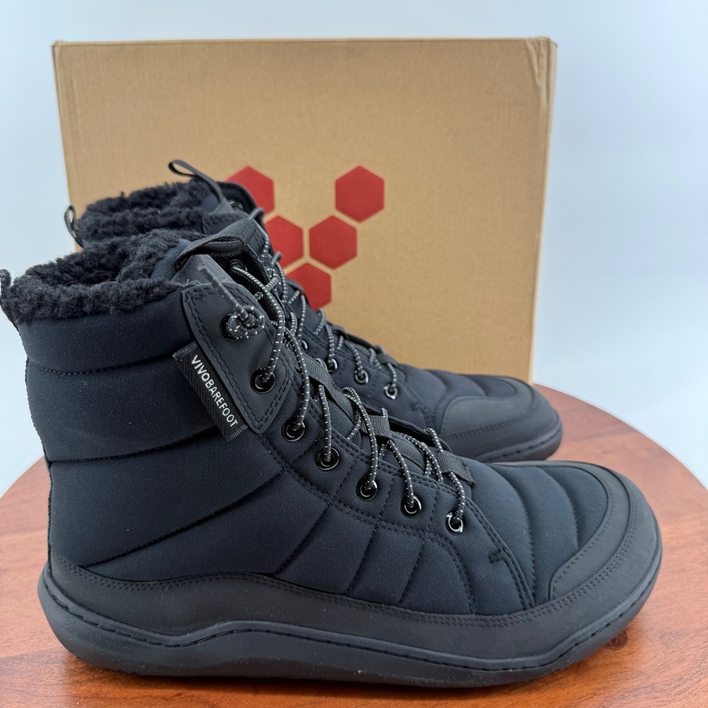 Vivobarefoot Gobi Hiber M Mens Obsidian Black Barefoot Winter Boots 10 US 43 EU